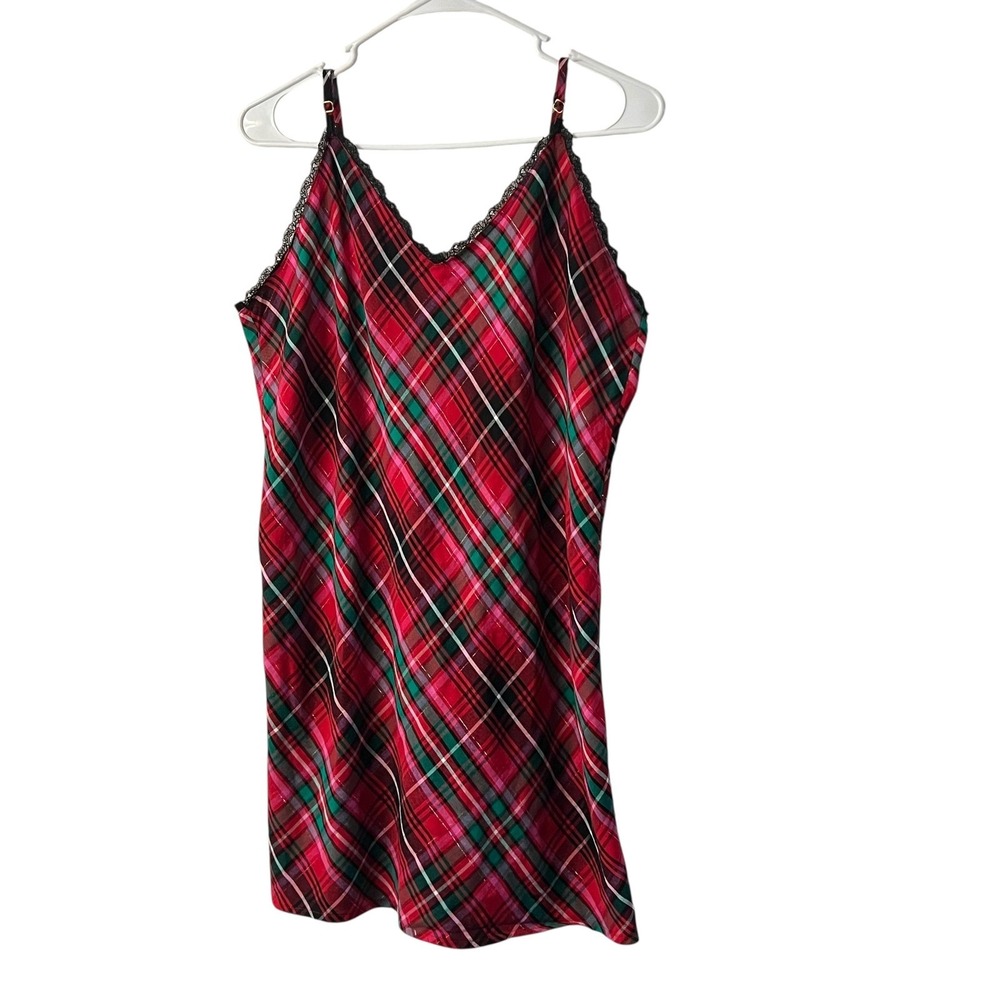 Victoria's Secret Women Plaid Flannel Lace‎ Trim Cami Slip Dress XL Extra Large